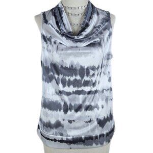 NWT Alfani Petite Medium Cowl Neck Blouse Gray White Tie Dye Print PM